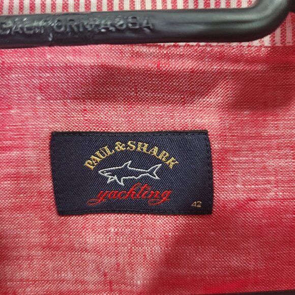 Mens Red Phil & Shark Yachting Shirt Button-Up 100% Linen Long Sleeve Size L - Picture 6 of 11